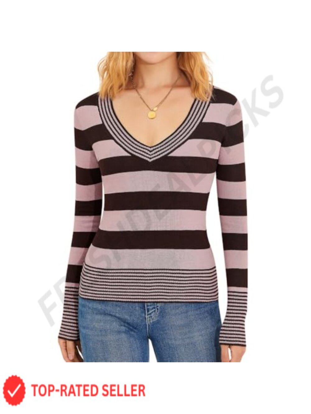 Y2K Striped Knit Long Sleeve Low Cut Fitted Top Slim Color Block Harajuku